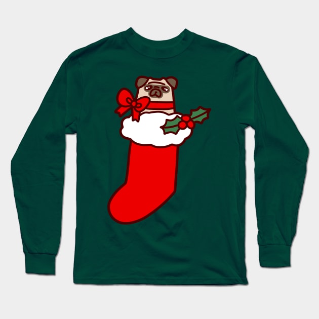 Christmas Stocking Pug Long Sleeve T-Shirt by saradaboru